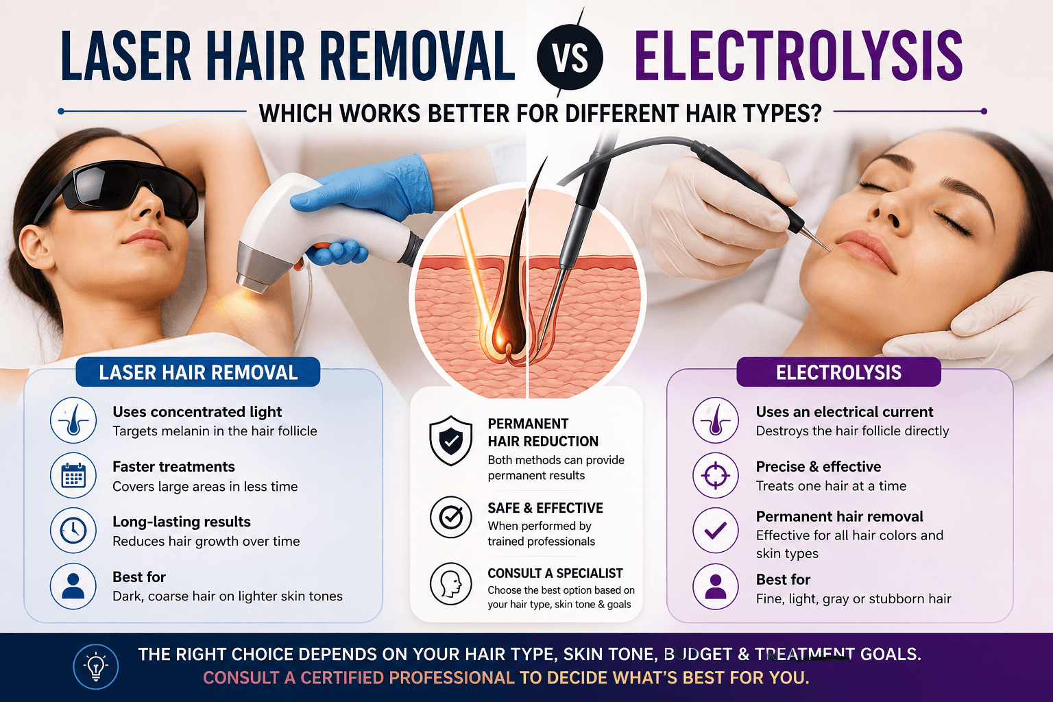 Laser Hair Removal vs Electrolysis: Which Works Better for Different Hair Types?