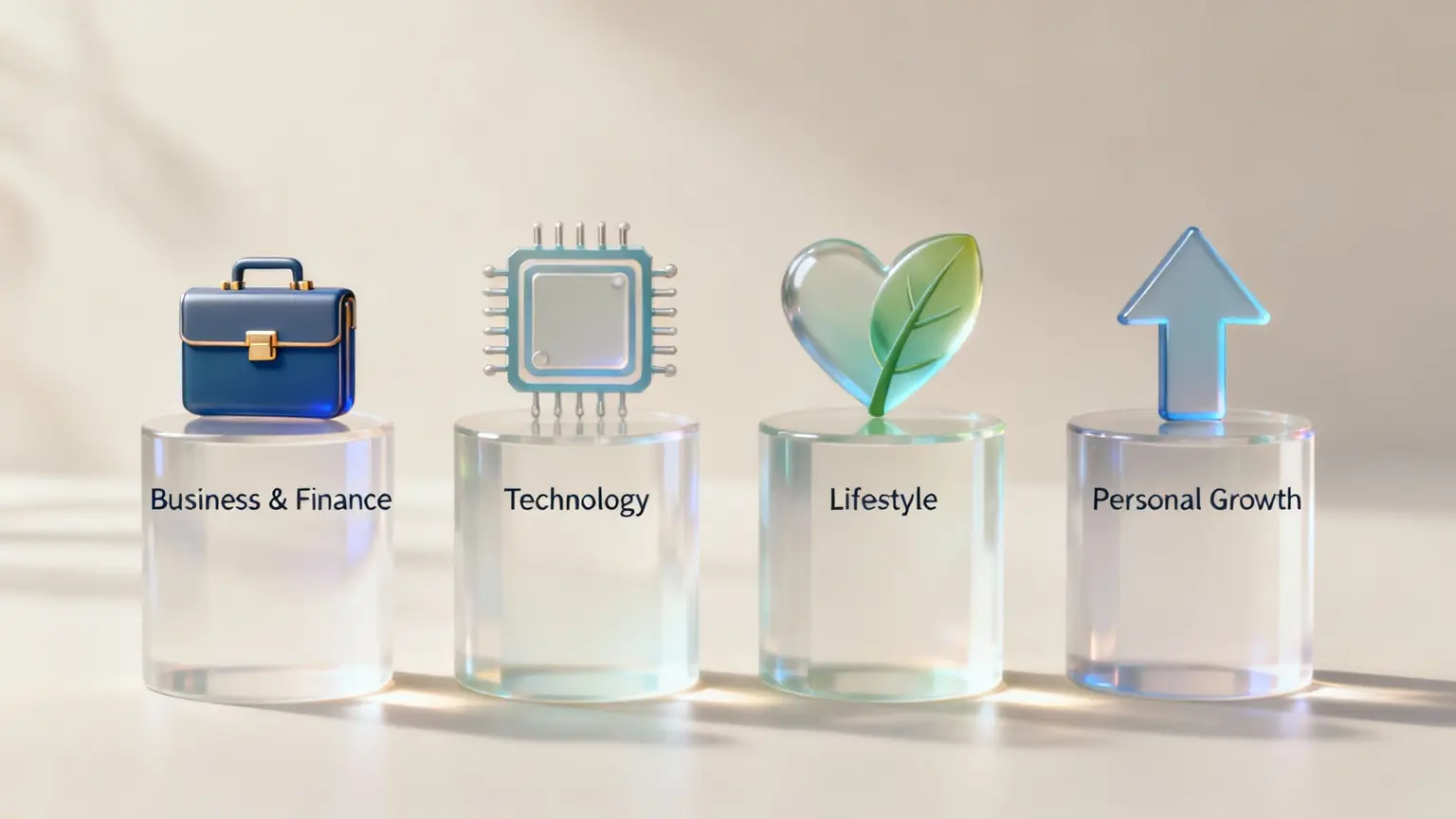 A digital collage of icons representing technology, business graphs, and lifestyle activities, arranged in a clean, modern layout.